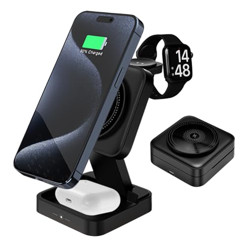 Caricatore a induzione 3 in 1 pieghevole caricabatterie wireless per dispositivi multipli, caricabatterie da viaggio per iPhone 15/14/13/12, docking station a ricarica rapida per auricolari senza