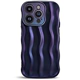KINGXBAR for iPhone 14 Pro Max Case Cute for Women Girls Soft Back Cover [Non-Slip Wavy Edge Design] Protective Bumper Silicone Shockproof Girly Phone Case Iridescent Purple