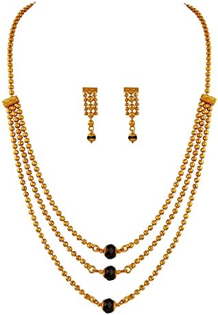 JFL - Jewellery for Less Traditional Multi Strand Gold Necklace Set for Women | Elegant Ethnic Jewellery Collection
