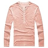 Mens Casual Slim Fit Buttons Pullover Top Fashion Long Sleeve Cotton T-Shirt Vintage Basic Henley Shirts (3X-Large,Pink)