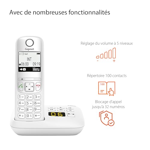 Gigaset A695A Trio - 3 téléphones DECT sans Fil avec répondeur - écran à Haut Contraste - Excellente qualité Audio - Fonction Mains Libres - Protection d'appels, Blanc [Version française]