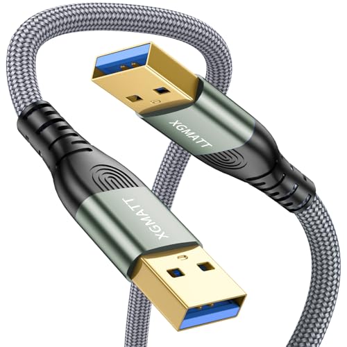 XGMATT USB 3.0 Kabel 4M,5Gbps High Speed Transfer USB A auf A Datenkabel geflochten USB Typ A Stecker auf Stecker Kabel, kompatibel mit HDD, Drucker, Kamera, externe Festplatte, DVD,Grau