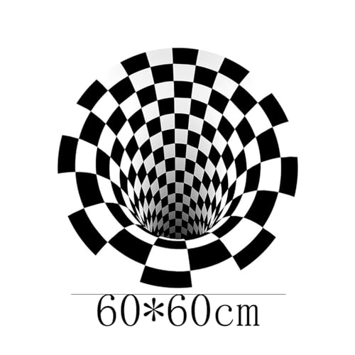 Tapis illusion optique tapis de chambre à coucher rond 3D effet vortex noir blanc - 4