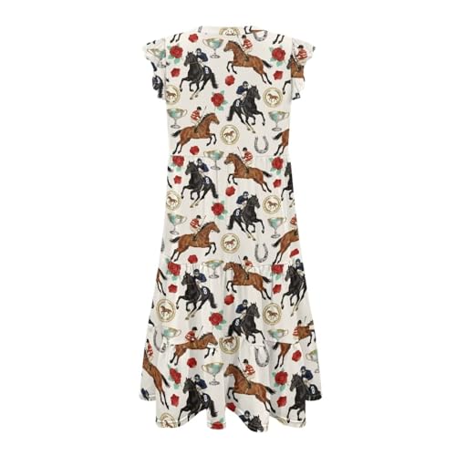 Image of Womens Summer Dress Ruffle Sleeve V Neck Dress Casual Fit Flowy Beach Vacation Sundress with Pocket S-2XL
