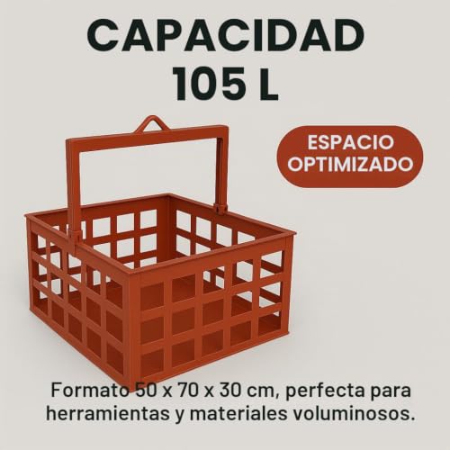 Miniatura 3 de Cesta Para Montacargas, 50 X 70 Cm, Fabricada En Italia, Cesta De Chapa Para Polipasto, Altura 30 Cm Y Capacidad De Carga 105 L, Baúl Para Herramientas De Trabajo Para Uso En Obras, Construcción O