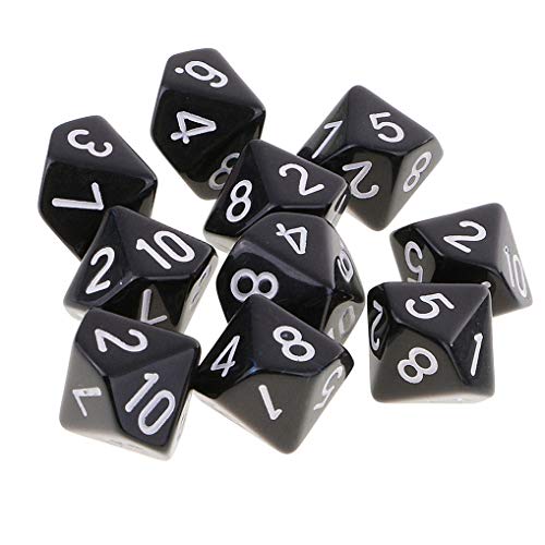 Yiotfandoll 10PCS Polyhedral D10 Dice Acrylic 10 Sided Game Dice for RPG MTG DND Dice Table Games (Black)