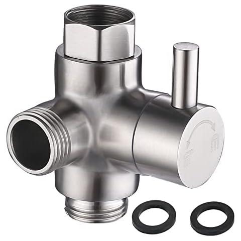 YDmeet All Metal Shower Arm Diverter Valve for Hand Held Showerhead And Fixed Spray Head, G1/2 3-Way Bathroom Universal Shower System Component Replacement Part, Brushed Stainless Steel Cover
