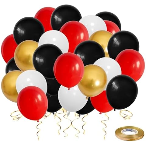 Black Red Gold White Balloons, 50pcs 12 Inch Thicker Latex Confetti Balloons with Ribbon for Wedding Birthday Baby Shower Party Decorations(BlackRedGold50pcs) Cover