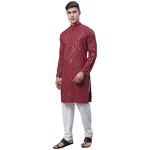 Image of SOJANYA Men's Pure Cotton Floral (Since 1958 Designer Kurta and Churidar Pyjama Set