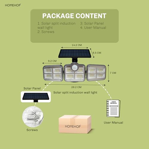 Image of Homehop Acrylonitrile Butadiene Styrene Solar Wall Lights Outdoor Home Waterproof Compound Wall Motion Sensor Garden Lamp for Driveway, Patio, Porch and Courtyard (Cool White /122 COB LED,No Remote)