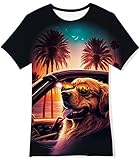 RAISEVERN Boys Shirts Size 10-12 Kids Hawaiian T-Shirt Dog Graphic-Print 3D Tees Tops Summer Shirt Outfits Animal Size 12-14 Years