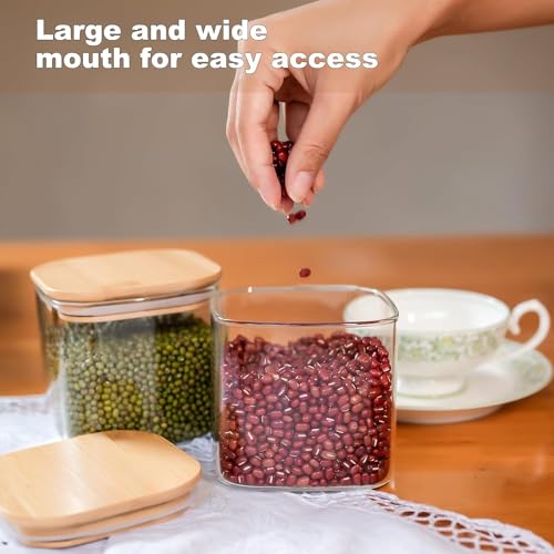 Image of MARTVIA Glass Food Storage Jars with Bamboo Lids 750ml Set of 2, Wide Mouth Lid Jar for Home Kitchen,Flour, Sugar, Coffee, Pasta, Oats, Grains, Cookies, Snacks (Sqaure 750 ML, SET OF 2)