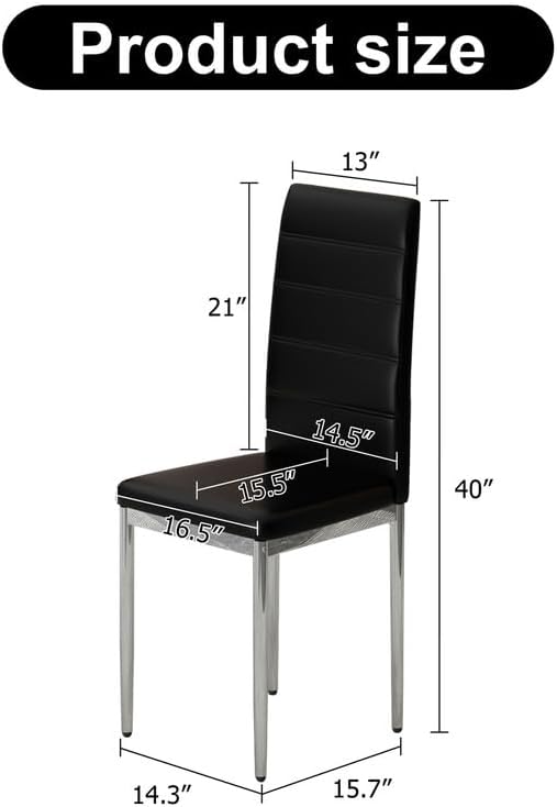 Miniatura 2 de TURRIDU Juego de 6 sillas de comedor tapizadas con respaldo alto y patas de metal plateado, sillas de cocina modernas de cuero sin brazos para sala