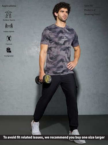 Image of TECHNOSPORT Men's Solid Slim Fit Sports Cargo Joggers DURACOOL+ Quick Dry Breathable Moisture Wicking Stretch Gym Track Pants Running Training Fitness Activewear