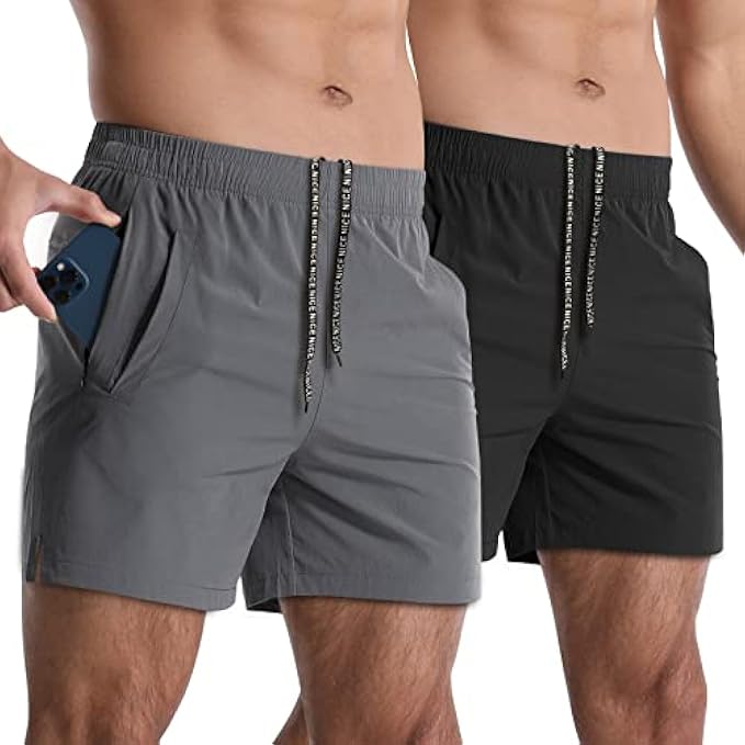 Lempue 2 Pack Mens Athletic Shorts 5 Inch Quick Dry Gym Workout Shorts Men Lightweight Sports Running Shorts with Pockets