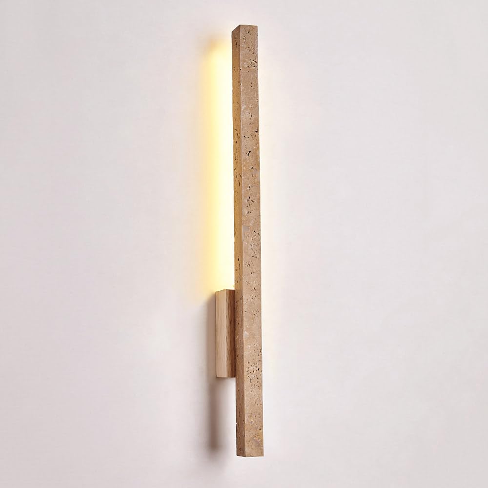 Applique da parete moderna a striscia lunga, lampada da parete in marmo giapponese Wabi-sabi, lampada da parete in travertino giallo, apparecchio di illuminazione da parete lineare a LED