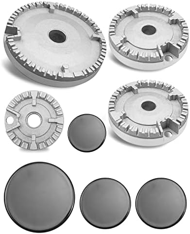 Cooker Hat Set Compatible with Most Gas Stove, Metal Oven Gas Hob Burner Crown Flame Cap Cover, 4 Pcs Gas Stove Burner Caps and 4 Pcs Burner Head