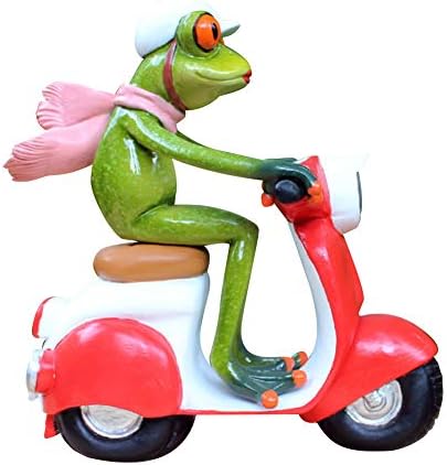 Dorlotou Red Eyes Frog Figurines Frog Sculpture Statue Red Motorcycle for Home Desk Bathroom Decoration 69008-2