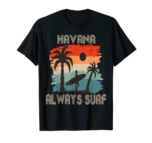 Cuba Surf Retro Palmera Habana Vacation Ocean Camiseta