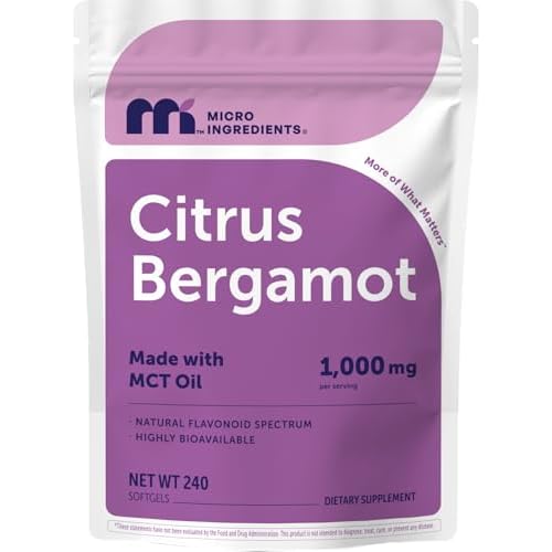 Micro Ingredients Citrus Bergamot Extract 1,000 mg with MCT Oil, 240 Softgels, 80-Day Supply | with Naturally Occurring Flavonoids & Polyphenols | Non-GMO, Gluten Free, No Soy