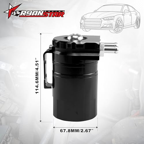 RYANSTAR RACING Universal Baffled Oil Catch Can, 350ml Oil Separator Catch Can with Breather Filter, Aluminum Oil Catch Can Kit(Black)