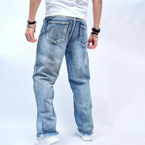 Mens Wide Leg Jeans Baggy Regular Relaxed Fit Straight Leg Jeans Raw Hem Vintage Y2k Loose Fit Denim Pants2