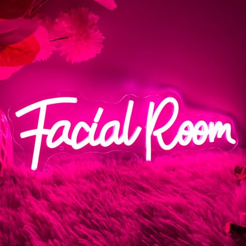 Image of Facial Room Neon Sign For Spa Beauty Room Nail Brows Lashed Salon Studio LED Wall Art Decor For Business Stores Logo Barber Shops Led Word Indoor Custom Neon Lights 5V USB Powered Pink 40x13.5 CM