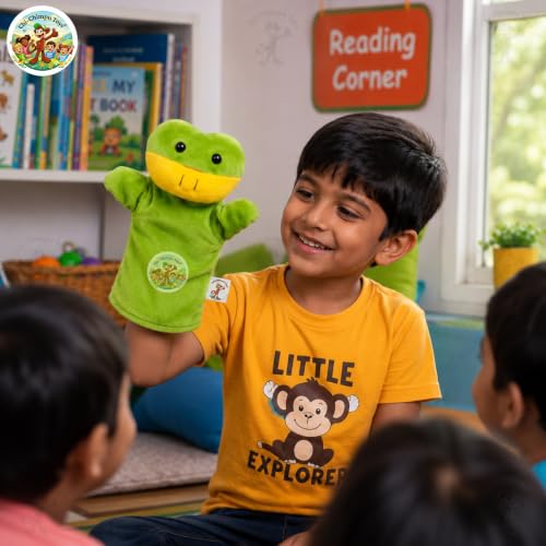 Image of Frog Hand Puppet for Kids | Soft Plush Animal Puppet | Storytelling, Role Play, Preschool Learning Toy | Interactive Educational Puppet for Boys & Girls