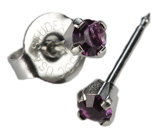 Ear Piercing Earrings Silver Mini 3mm Purple February Birthstone Hypoallergenic Studex System 75 by Studex
