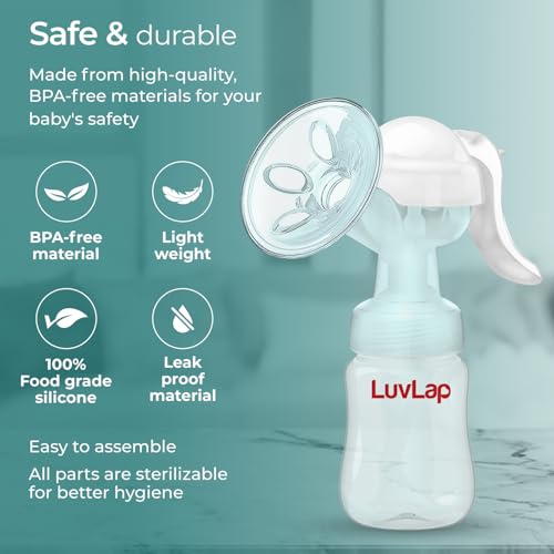 Image of LuvLap Comfy Manual Breast Pump, 3 Level Suction Adjustment, Easy Massage Cushion & Ergonomic Handle for Easy & Painless Breast Milk Expression, 2pcs Breast Pads free, Soft & Gentle, BPA Free