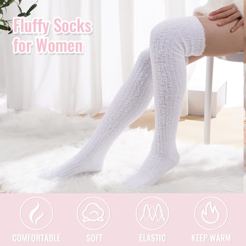 Image of Moon Wood Womens Thigh High Socks Long Soft Warm Leg Warmers Fuzzy Over Knee High Stockings Coral Fleece Plush Socks