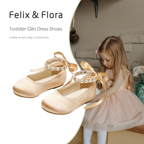 Image of Felix & Flora Girls Toddler Little Ballet Shoes - Flower Girls Mary Jane Flats Dress Shoes Party Wedding