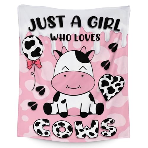 Mercuryelf Cow Throw Blanket - Soft, Fuzzy & Warm - 60x80 Inches Flannel Blankets for Bed, Couch - Pink Cute Throws Gift for Women