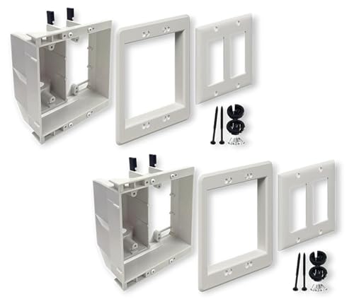 iMBAPrice IMBA-TVBU505-2 2-Gang White Recessed in-Wall Power & Low Voltage Box for Flat Screen TVs, Appliances & Electronics, Fits Old & New Construction, 2-Pack