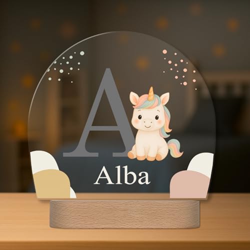 Cadeau de baptême original : lampe enfant personnalisée avec prénom et veilleuse LED licorne