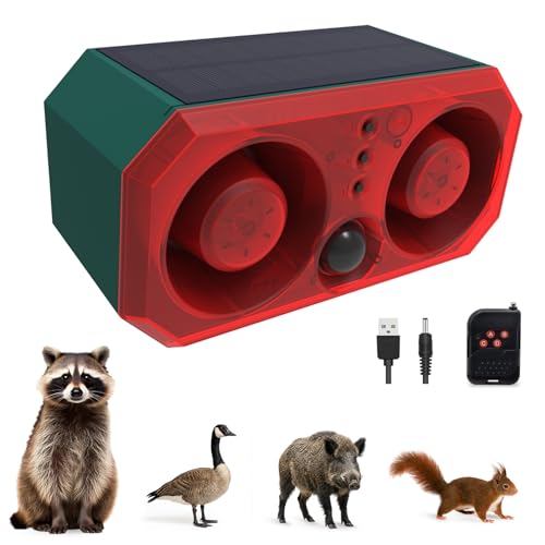 QingRain Détecteur de Mouvement Solaire extérieur: Dissuasion Coyote 130 DB Double Haut-Parleur, lumière de Mouvement et télécommande | Dissuasion des...