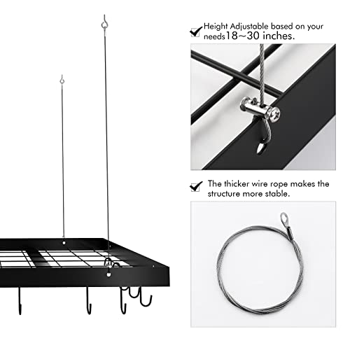 Kes Ceiling Pot Rack 30 Inches, Hanging Pots And Pans Organizer Rack For Ceiling With 15 Hooks, Matt Black Kitchen Pot Hanger Rack, Kur219S75-Bk #TOP3