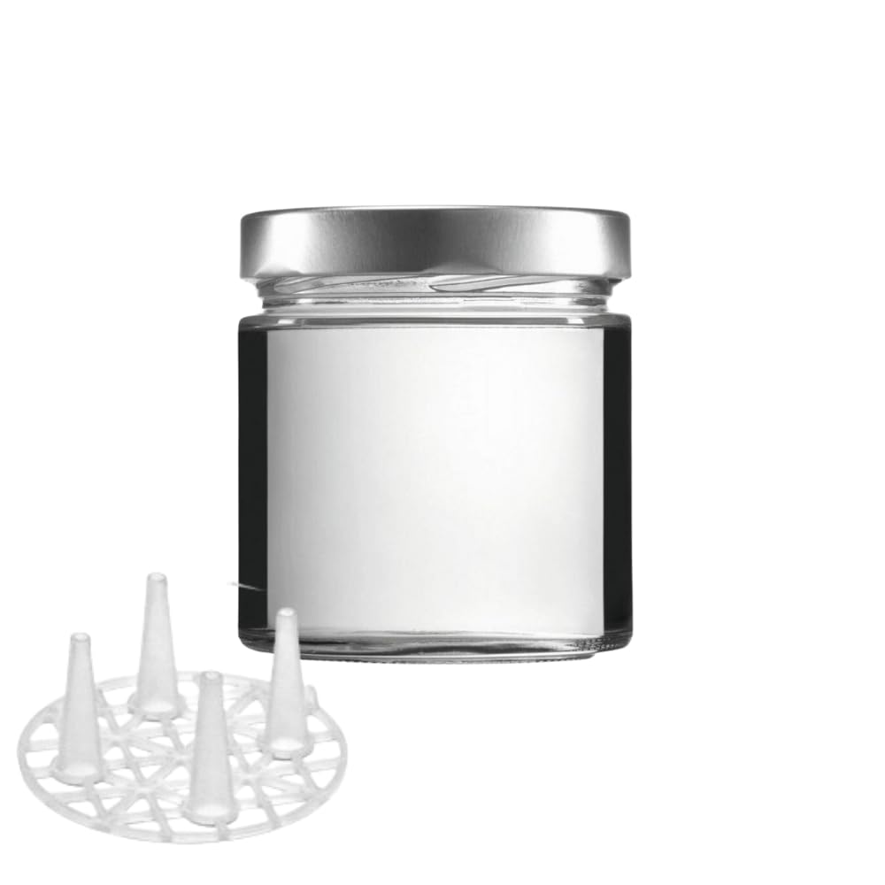 Fermentieren Starter-Set 4 Fermentiergläser 410 ml mit Blueseal Deckel (PVC frei), Fermentiergitter + Holzstampfer