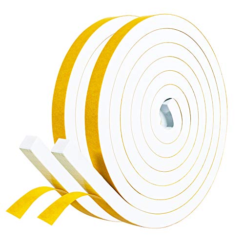 fowong Weather Stripping Door Seal, White Window Seal 1/2 Inch Wide x 3/8 Inch Thick, Strong Adhesive Weather Stripping for Front Door Frame, Easy to Install, 6.5 Ft X 2, Total 13 Ft