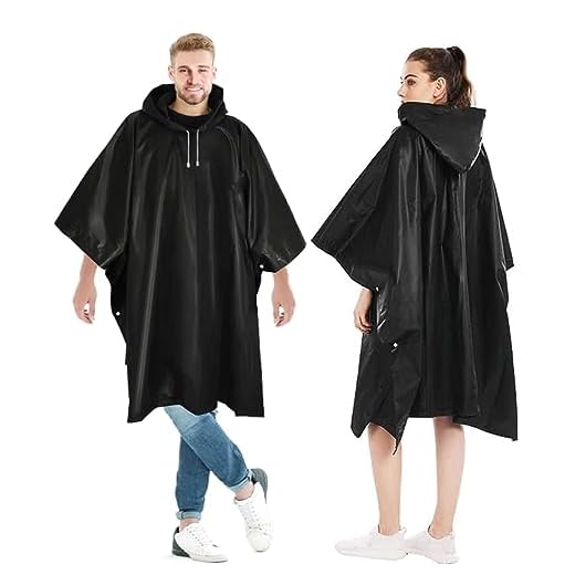 Gerhannery Portátil Poncho Impermeable, 2 Piezas Reutilizable Chubasquero Mujer, Ligero Poncho de Lluvia Unisex Chubasquero Hombre con Gorra para Festival Concierto Trekking (Negro)