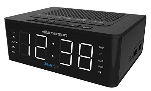Emerson Smartset Alarm Clock Radio With Bluetooth Speaker, Charging Station With 2 Usb Ports For Iphone/Ipad/Ipod/Android And Tablets, Er100102 #TOP7