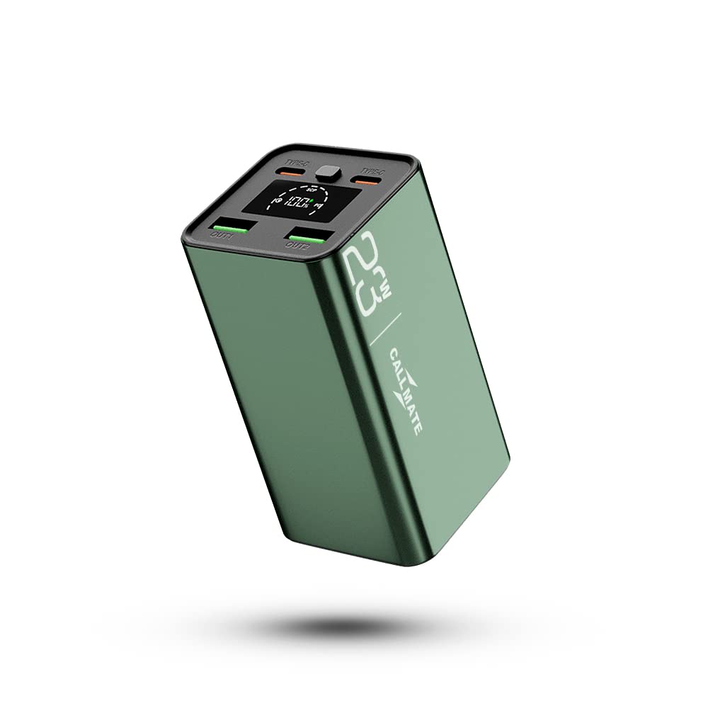 Callmate 20000mAh Power Bank, 23W Fast Charging with Type C PD (Input & Output)| Metal Body, 4 Output Ports and 2 Input | Digital Display (23 W, Quick Charger, Power Delivery) (Green)