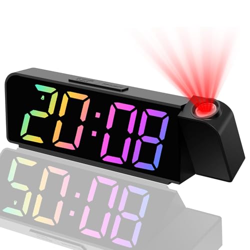 AONAT Projection Alarm Clock, Projection Alarm Clock Digital Clock with 180° Projector, with USB Charge Port, Adjustable Brightness, Temperature Display, for Bedroom, Home