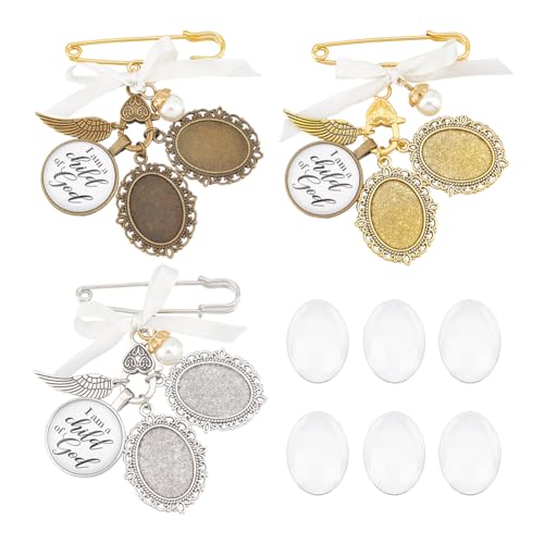 UNICRAFTALE 3pcs 3 Colors Wedding Bouquet DIY Photo Charm Alloy Oval DIY Pin Brooch Making Kit Wedding Bouquet Photo Brooch Making Kit for Wedding Party