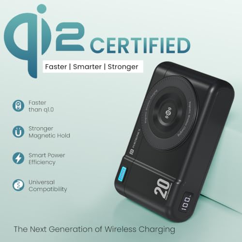 Image of Portronics Power Shutter Air 20K 20000mAh 15W Magnetic Wireless Fast Charging Powerbank with in-Built Type C Lanyard Cable, qi2 Certified, 22.5W Type C PD Output, Type C Bidirectional Port (Black)