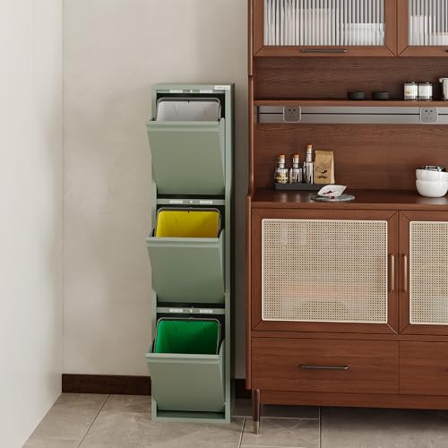 VEEHAUS Küche Mülleimer Für Den Vielseitigen Einsatz Mit Klappen Aus Edelstahl Stilvoller Abfalleimer Für Eine Effiziente Und Praktische Aufbewahrung Grün (3 x 15 LT - 45 LT)