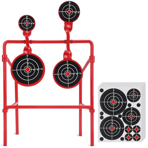 Soulchen 3/8 Inch Thick Double Spinner Shooting Targets - Reset Auto Steel Target (2.2 2.5 3.5 & 4) and 10 Paper Targets Portable Design for Outdoor Practice