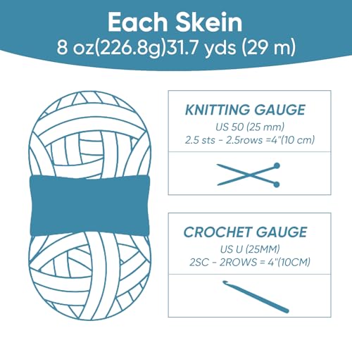 Image of 8 Packs Jumbo Chunky Chenille Yarn - 1820g(64oz) 254 Yards (761ft) Bulky Yarn - Chunky Yarn for Hand Knitting Blanket,Cushions, Pet Bed - Soft and Durable(Lake Blue)
