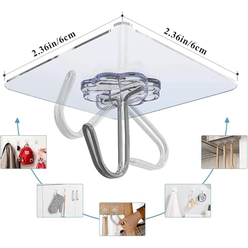 Image of Pubiao Polyvinyl Chloride Transparent Self-Adhesive Hooks Sticky Hook Non-Slip Heavy Duty for Kitchen, Bathroom, Clothes, Office, Ceiling Hanger -12 Pack