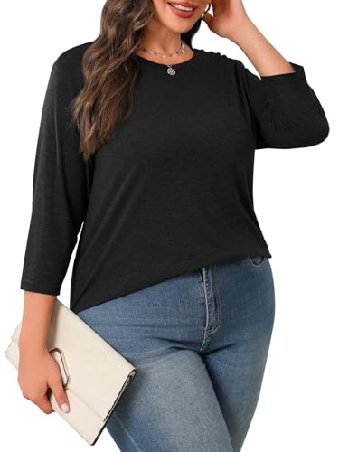Beautife Plus Size Tops for Womens 3/4 Sleeve Casual T Shirts Loose Fit Tunic Blouse2